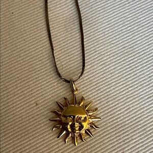 Vintage 90s Gold Filled Celestial Sun Necklace Whimsigoth 14k GF Herringbone